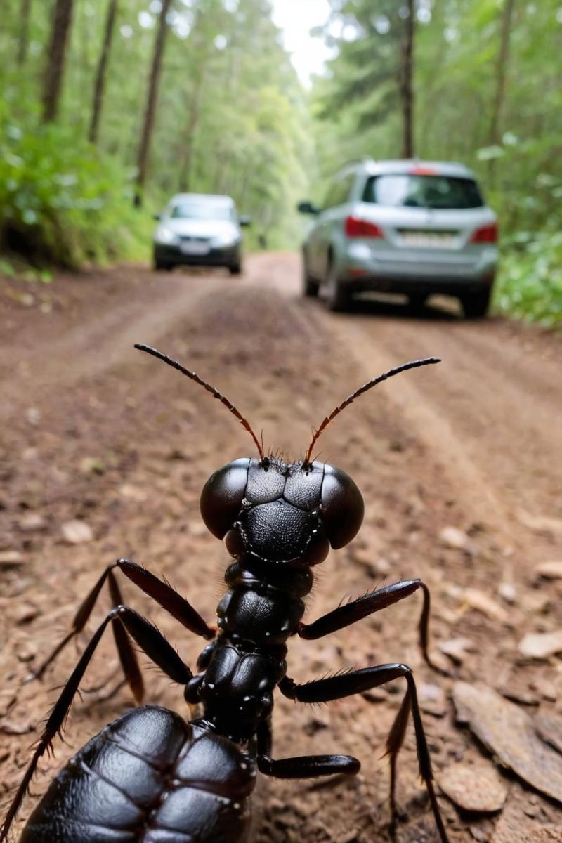 44803-2735502123-a photo shot in the point of view from the back of a black ant's head close-up, a car is right in front of it in the background,.jpg